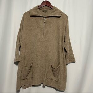 Barefoot Dreams Womens Cozy Chic Lite Half Zip  Pullover Tunic Sz S/M Biscotti